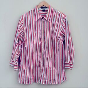 Lauren Ralph Lauren Multi Color Striped Button Up Long Sleeve Collar Shirt Sz 1X